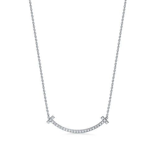 Tiffany T Smile medium pendant White gold with diamonds