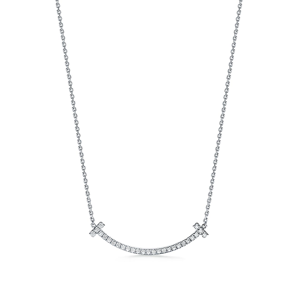 Tiffany T Smile medium pendant White gold with diamonds